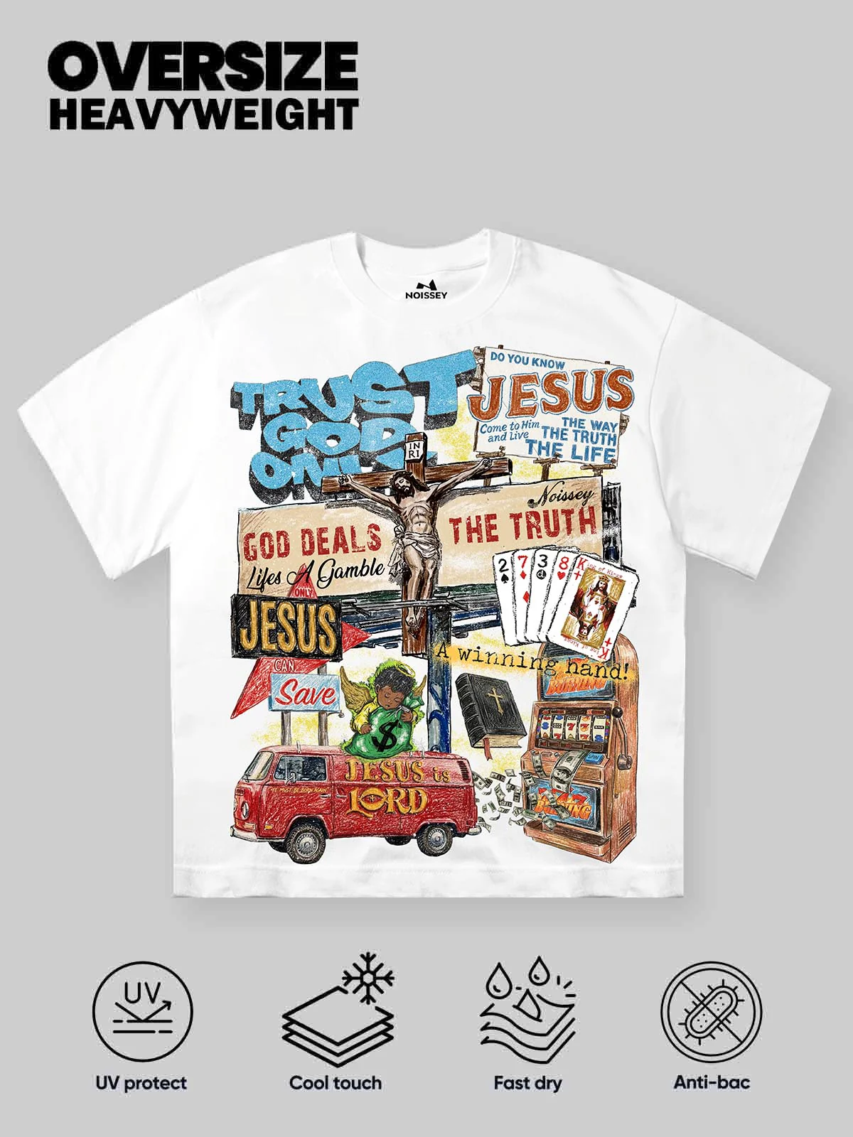NOISSEY "God Deals The Truth" Spiritual Graffiti Art Heavyweight Oversized T-Shirt - Image 2