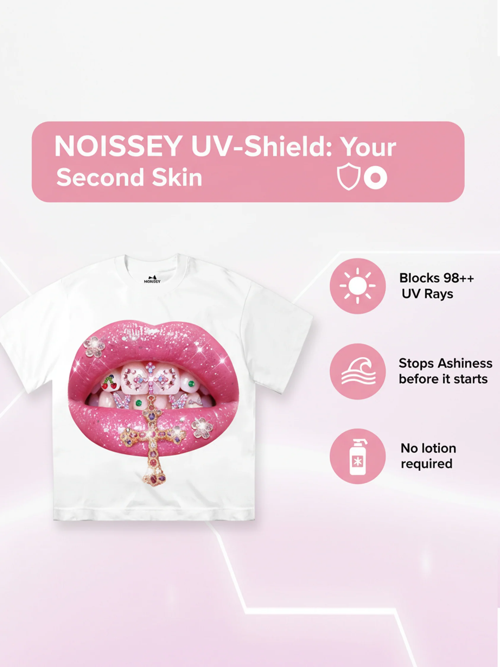 NOISSEY Y2K Grillz Tee - Rhinestone Graphic & Cool Touch Fabric - Image 4