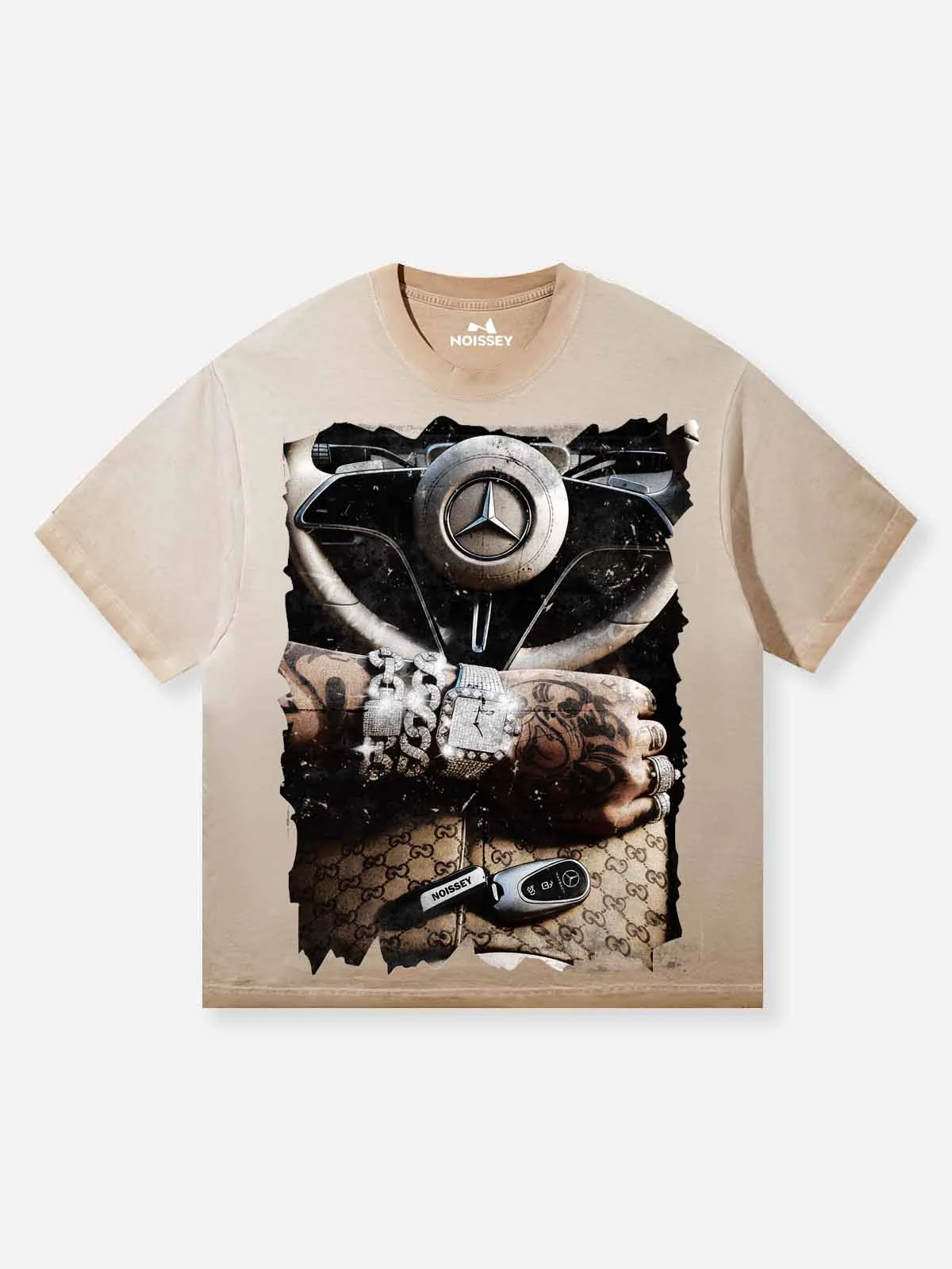 NOISSEY "Instant Luxury" Vintage Washed Graphic Tee - Retro Sand T-Shirt