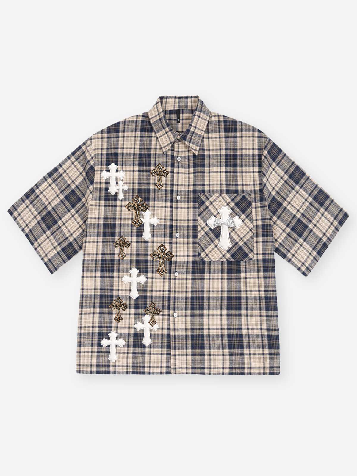 NOISSEY LEOPARD ACCENT MULTI-CROSS PATCHWORK RELAXED SHIRT