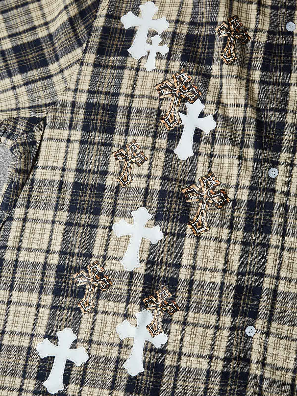 NOISSEY LEOPARD ACCENT MULTI-CROSS PATCHWORK RELAXED SHIRT - Image 3