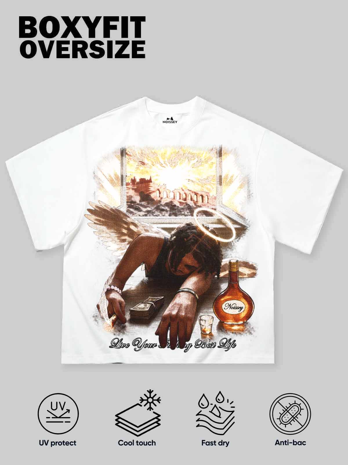 NOISSEY "Live Your Best Life" Dark Angel Art Boxy Heavyweight Tee - Cloud White - Image 2