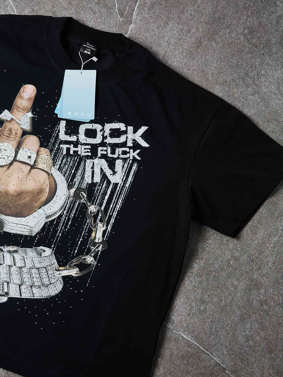 NOISSEY "LOCK THE FUCK IN" ICED OUT LUXURY GRAPHIC OVERSIZED T-SHIRT - Image 7