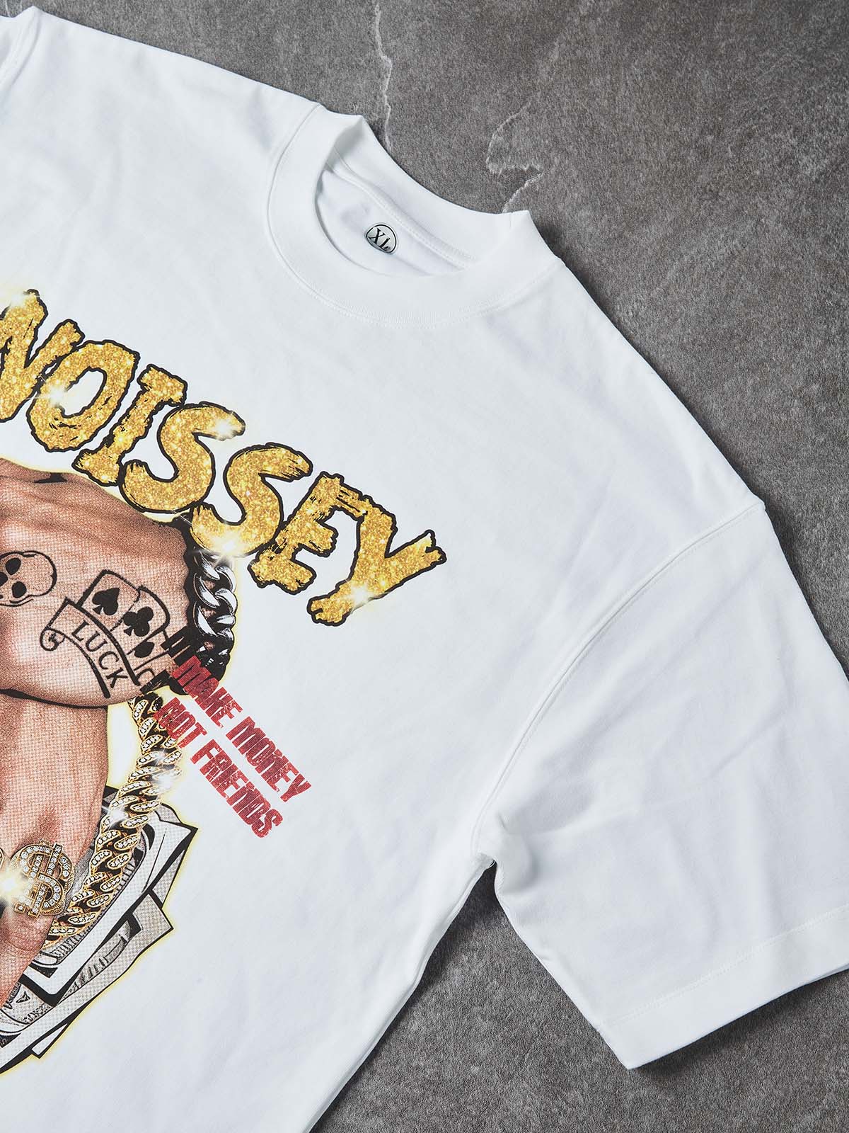 NOISSEY "Make Money Not Friends" Money Hands Gold Diamond Art Graphic Heavyweight T-Shirt - Image 7