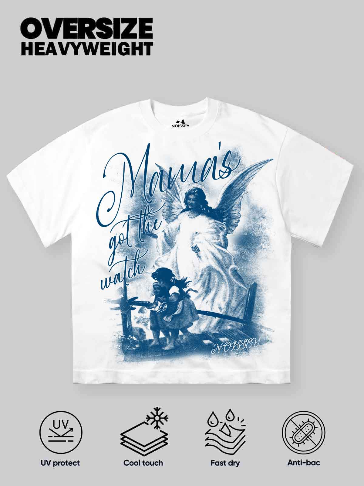 NOISSEY "Mama's Got the Watch" Guardian Angel Art Print Boxy Tee - Cloud White - Image 2