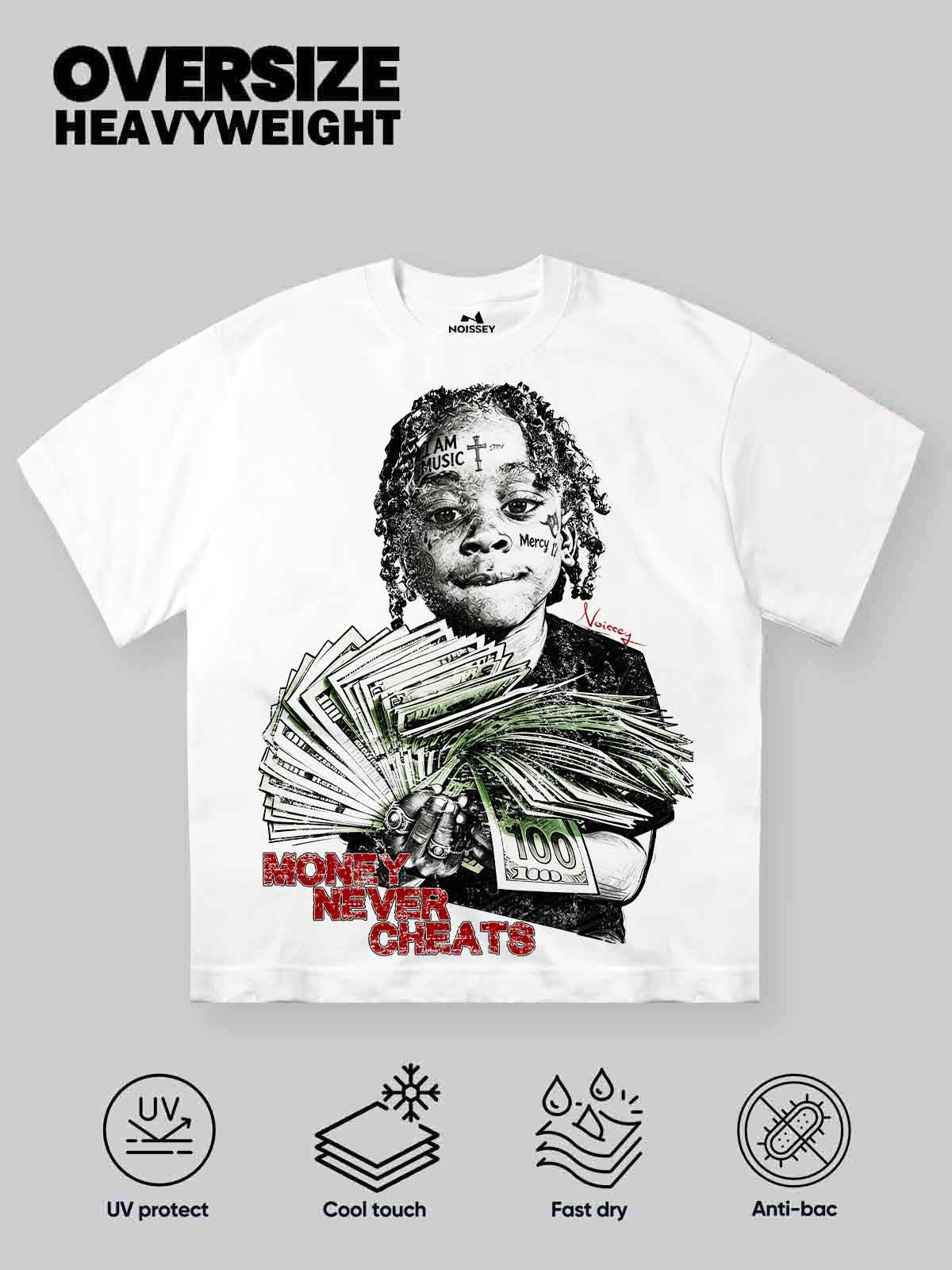 NOISSEY "MONEY NEVER CHEATS" WEALTH ICON OVERSIZED TEE - Image 2