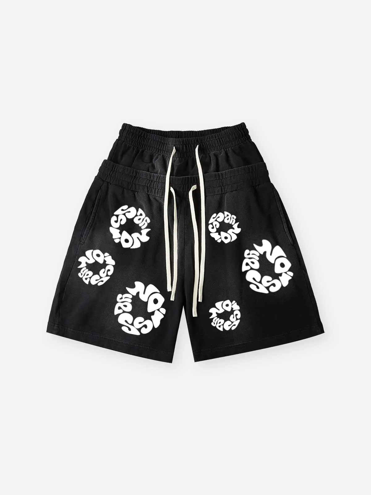 NOISSEY MONO-BLOOM ART PRINT VINTAGE DISTRESSED SWEAT SHORTS