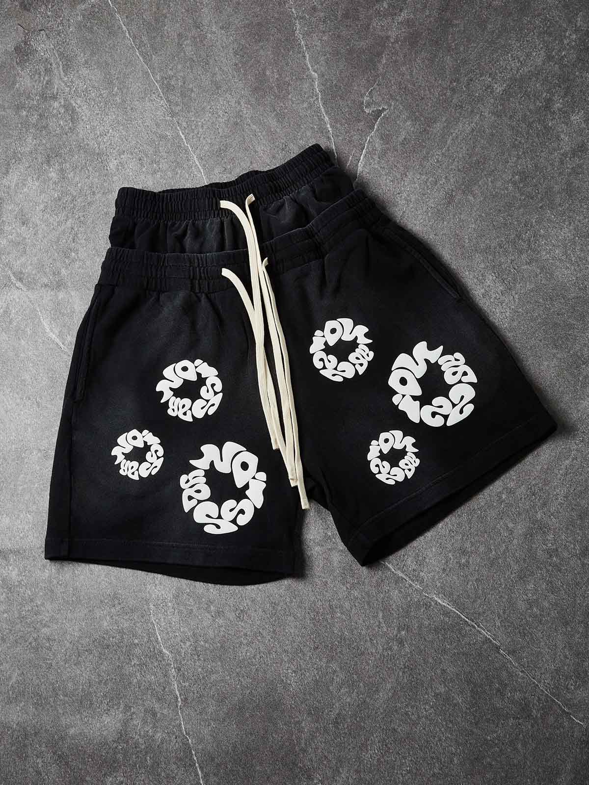 NOISSEY MONO-BLOOM ART PRINT VINTAGE DISTRESSED SWEAT SHORTS - Image 3