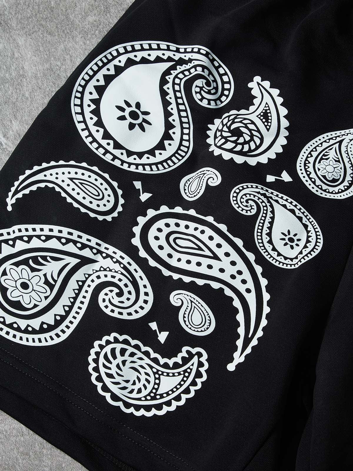 NOISSEY "Monochrome Bandana" Paisley Graphic Heavyweight Wide-Leg Sweat Shorts - Image 6