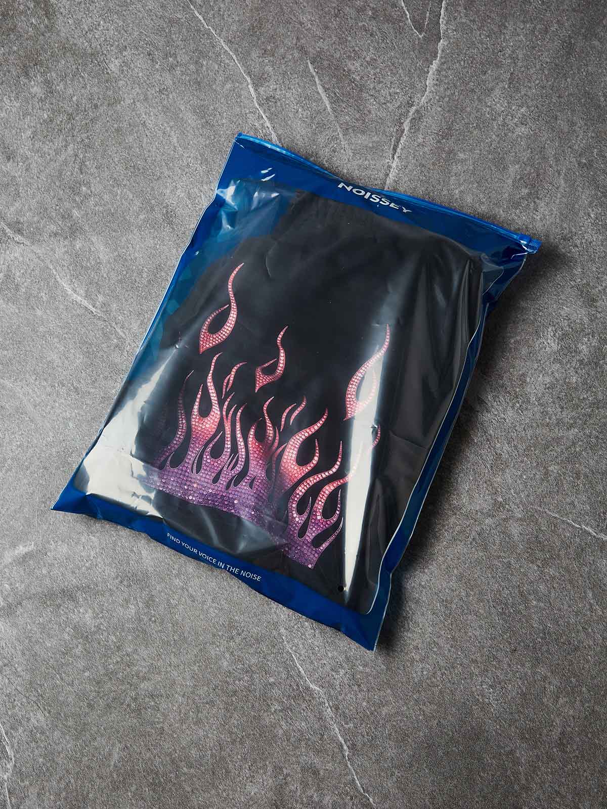 NOISSEY "Neon Embers" Gradient Diamond Flame Oversized Shorts - Onyx Black - Image 10