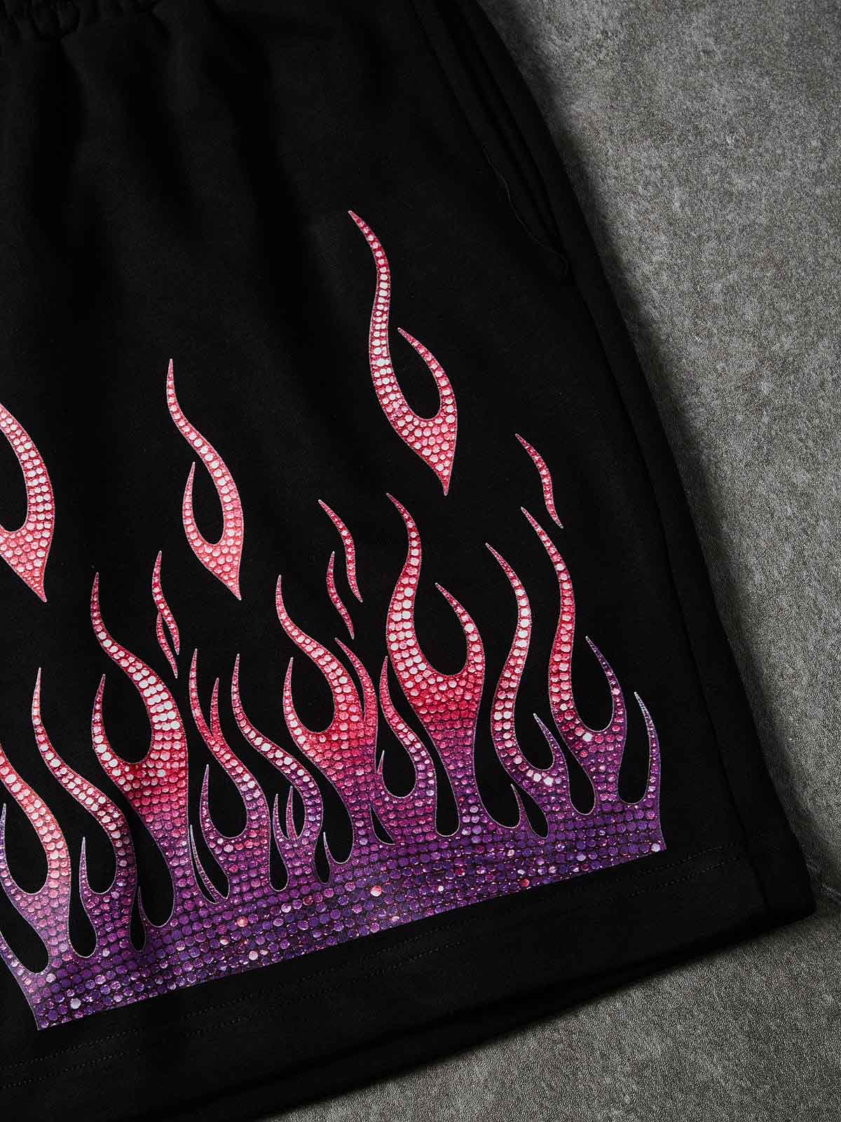 NOISSEY "Neon Embers" Gradient Diamond Flame Oversized Shorts - Onyx Black - Image 3