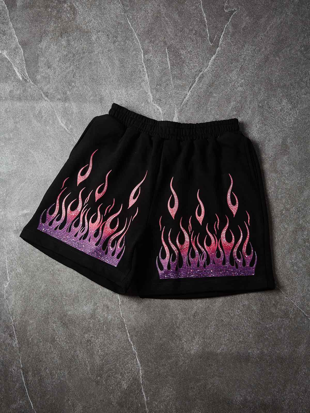 NOISSEY "Neon Embers" Gradient Diamond Flame Oversized Shorts - Onyx Black - Image 5