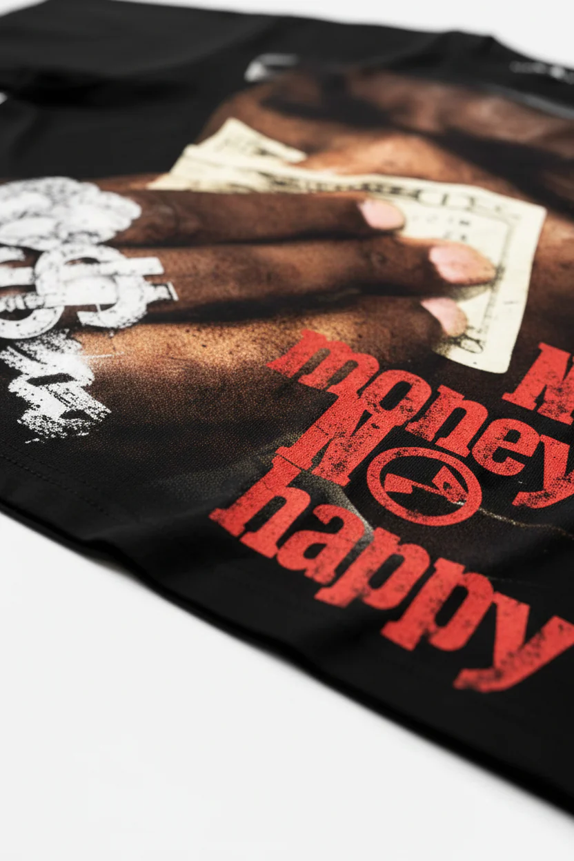NOISSEY "No Money No Happy" Vintage Rap Portrait Graphic T-Shirt - Onyx Black - Image 6