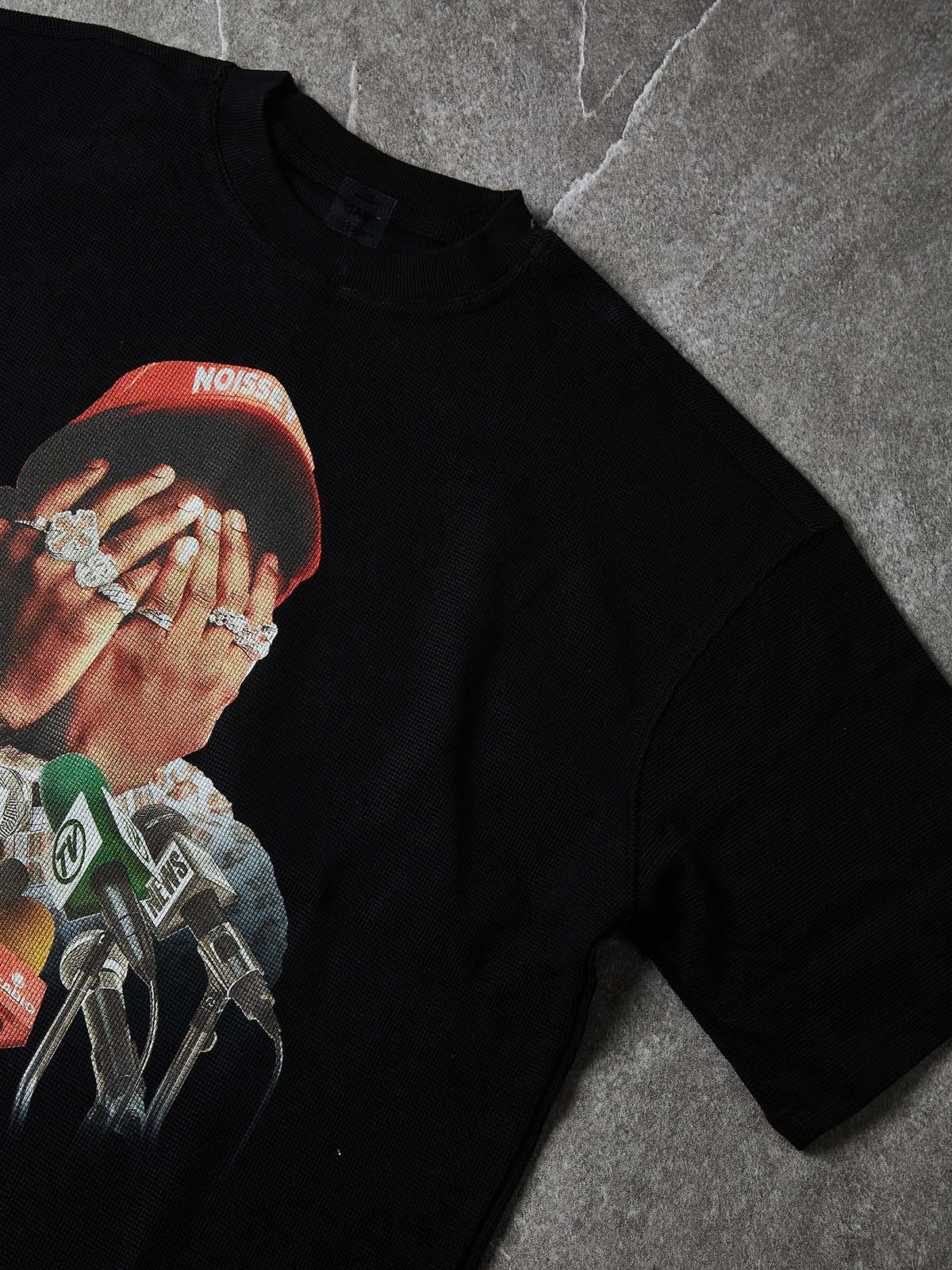 NOISSEY No Talk Boxy Heavyweight Paparazzi Art Tee - Midnight Black - Image 6