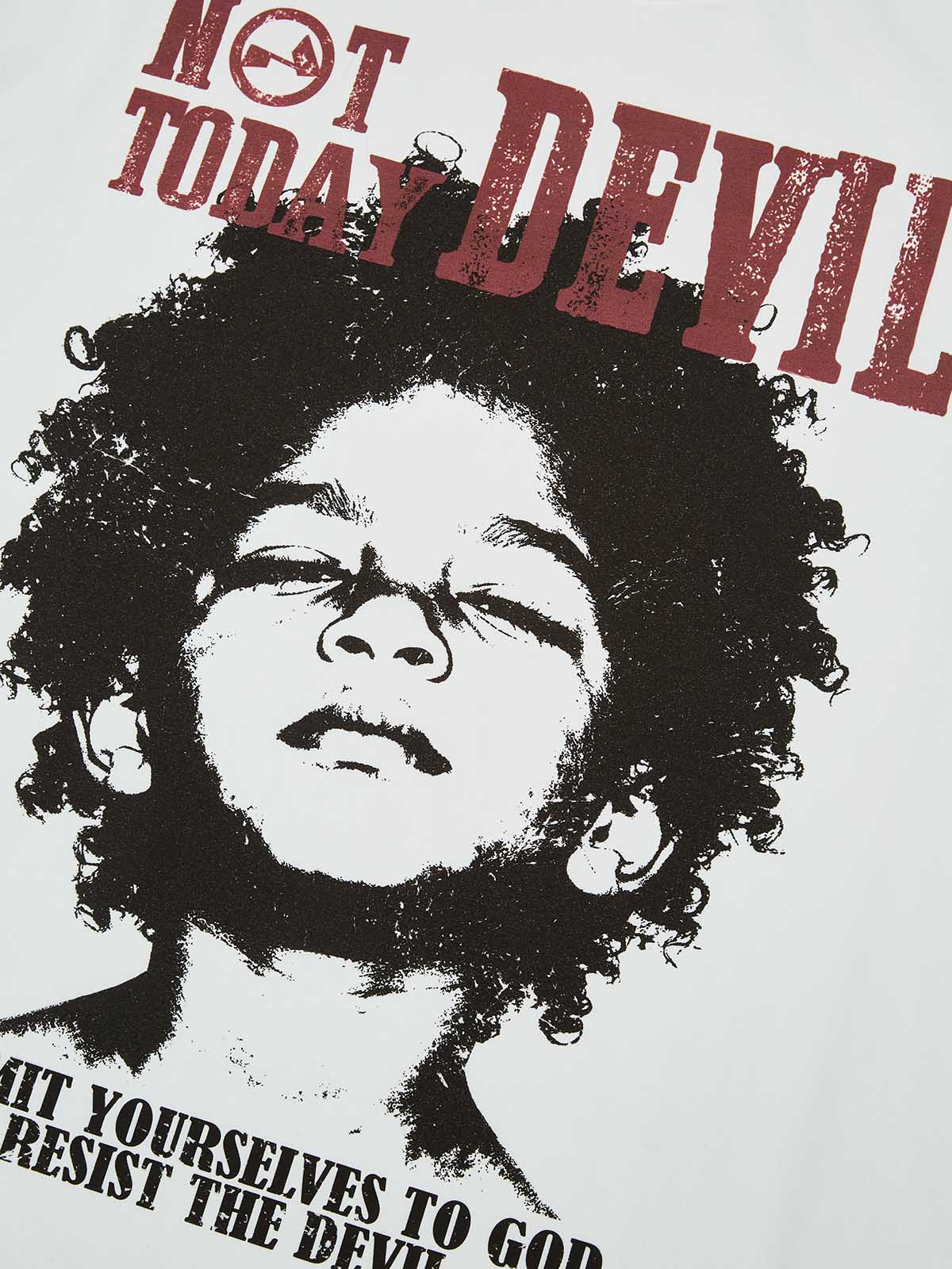 NOISSEY "Not Today Devil" Boxy Oversized Tee - Vintage Portrait Graphic Streetwear - Image 2