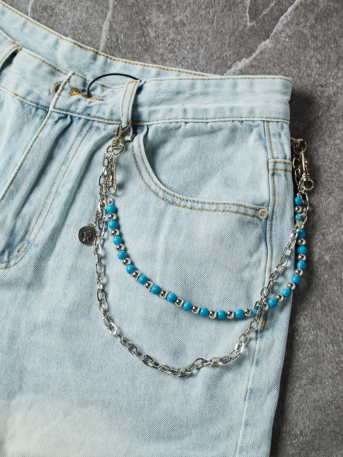 NOISSEY Ocean Chain Vintage Wash Boxy Denim Shorts - Arctic Blue - Image 2