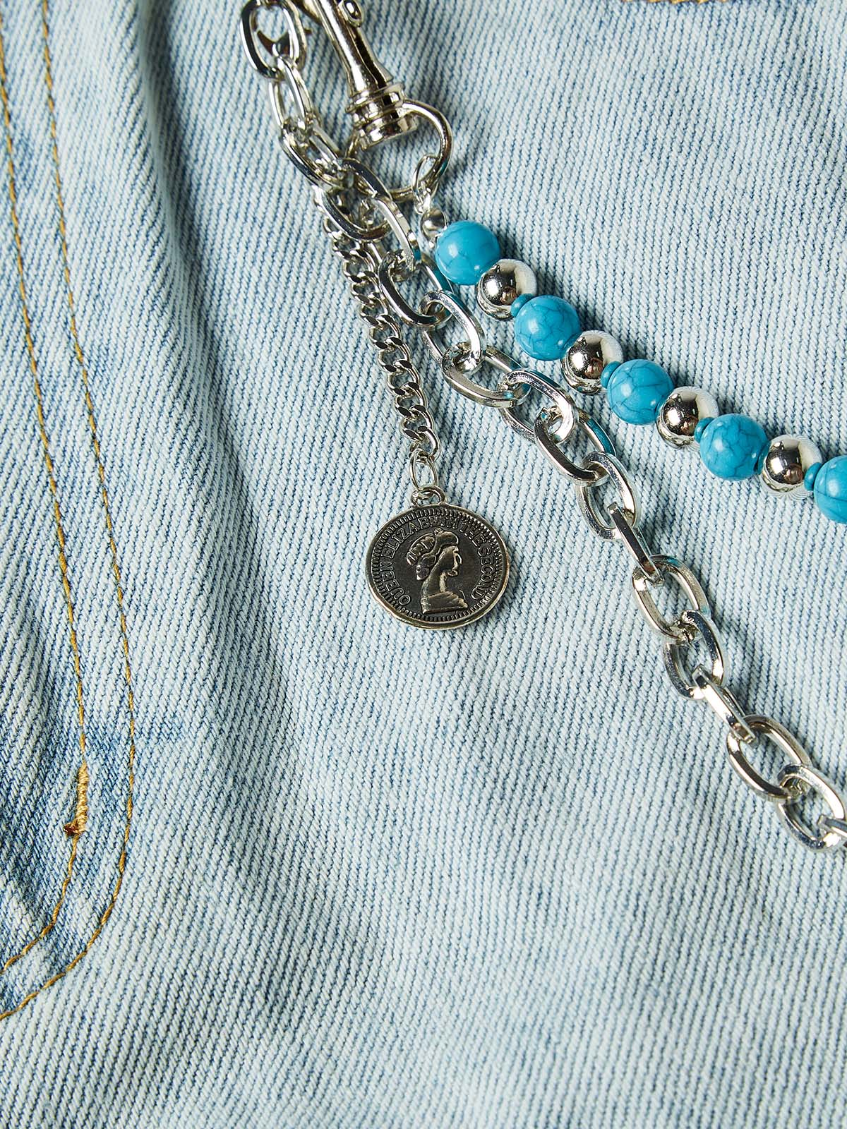 NOISSEY Ocean Chain Vintage Wash Boxy Denim Shorts - Arctic Blue - Image 3