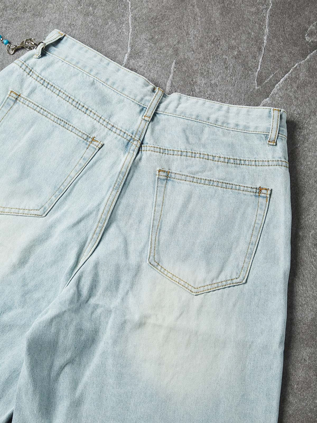 NOISSEY Ocean Chain Vintage Wash Boxy Denim Shorts - Arctic Blue - Image 4