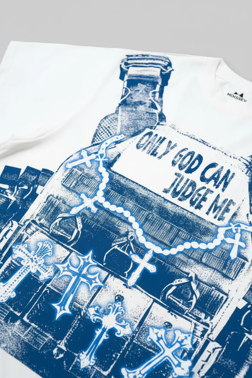 NOISSEY Only God Can Judge Me Blue-Tone Tactical Vest Art Tee - Cloud White - Image 3