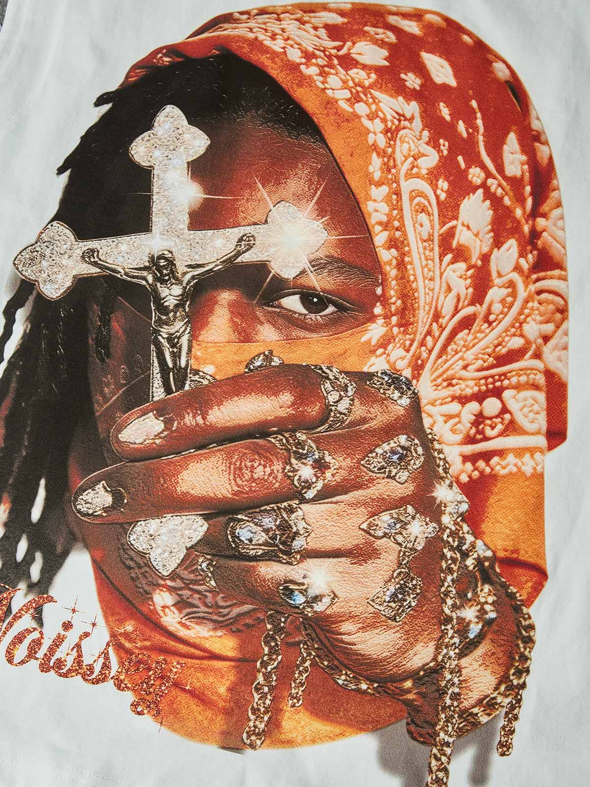 NOISSEY ORANGE BANDANA - ICED OUT CRUCIFIX ART TANK TOP - Image 2
