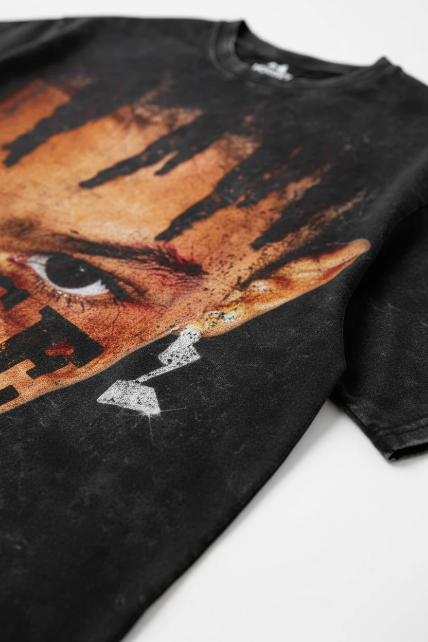 NOISSEY PEACE Braided Portrait Vintage Distressed Art Print T-Shirt - Washed Onyx - Image 7
