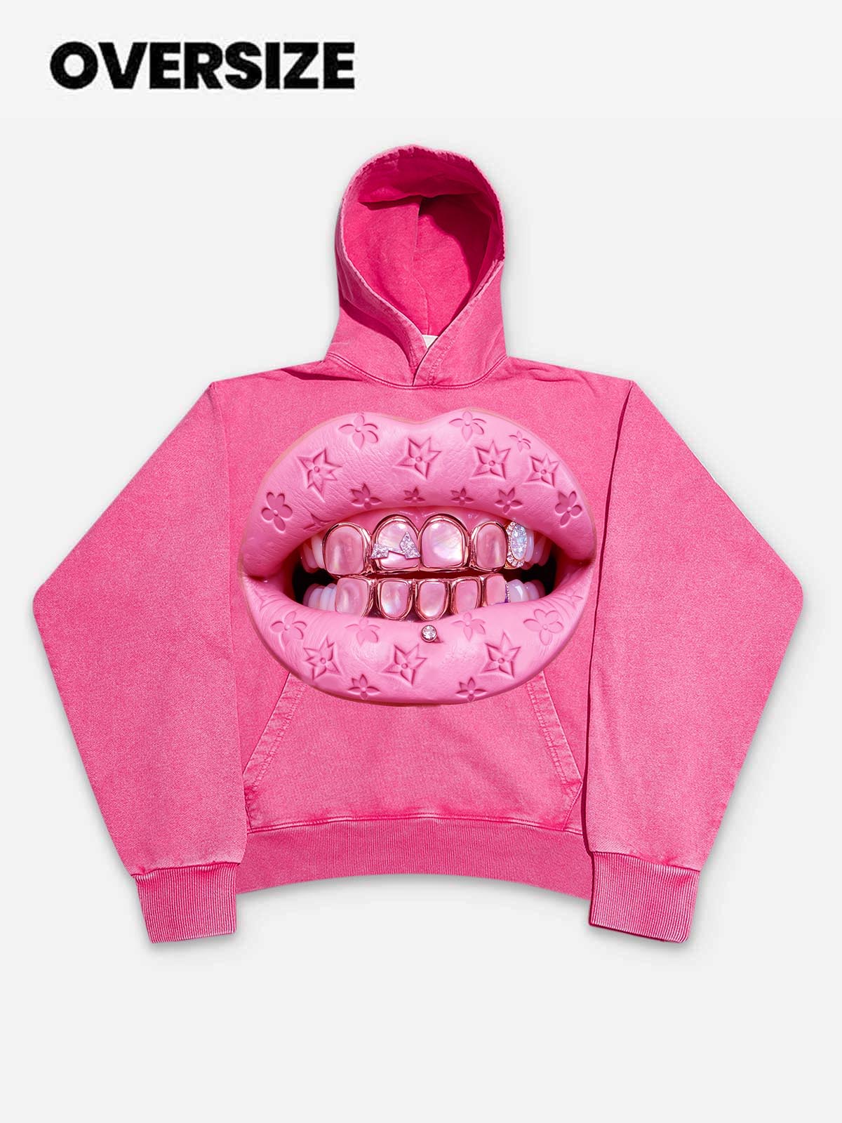 NOISSEY PINK "CAT'S EYE" ICED OUT GRILLS PREMIUM STREETWEAR HOODIE - Image 2
