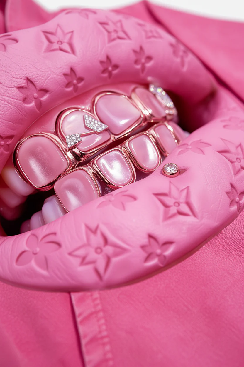 NOISSEY PINK "CAT'S EYE" ICED OUT GRILLS PREMIUM STREETWEAR HOODIE - Image 4