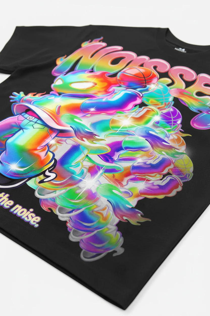 NOISSEY "RAINBOW DUNK" GRADIENT FLAME BASKETBALL OVERSIZED TEE - Image 4