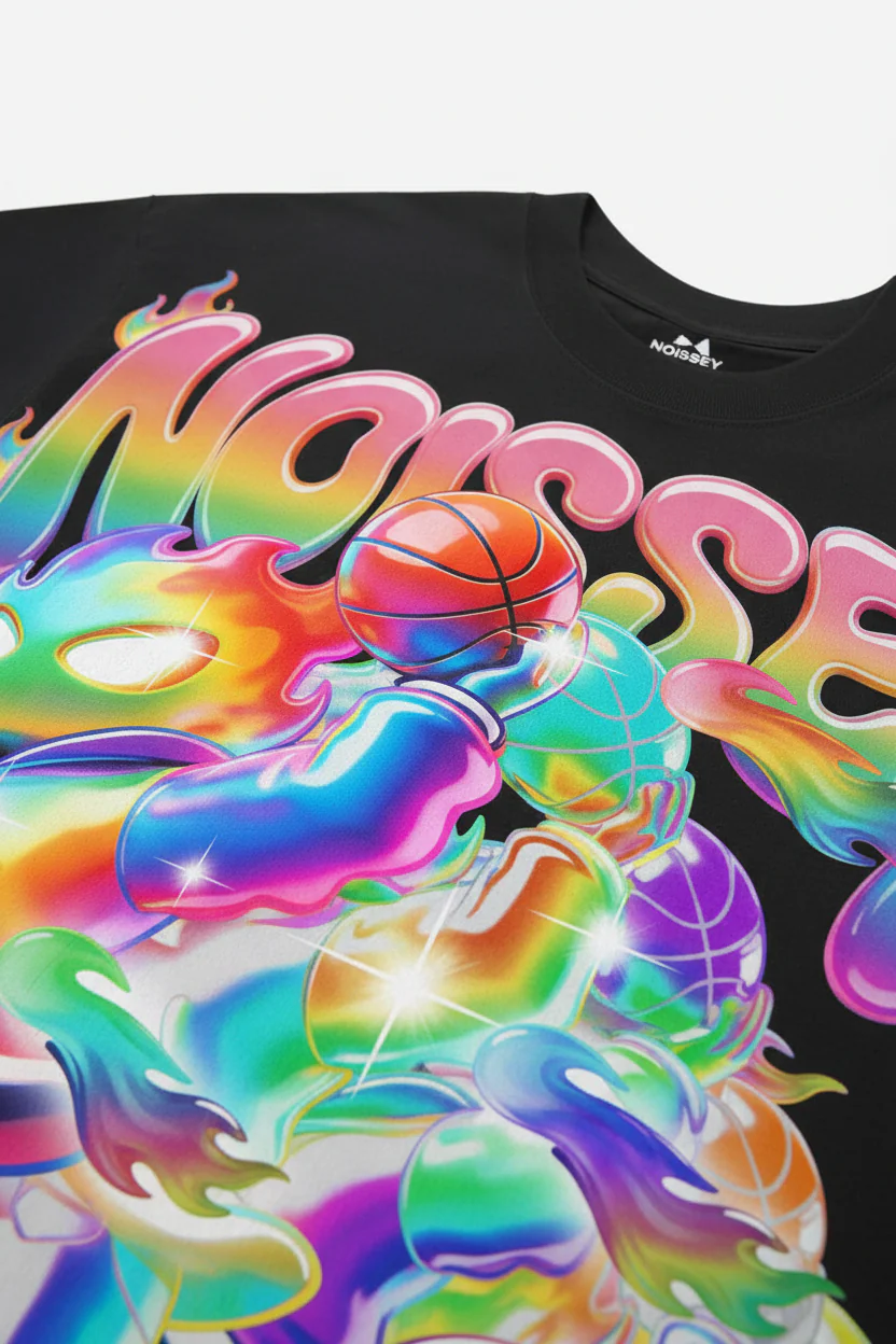 NOISSEY "RAINBOW DUNK" GRADIENT FLAME BASKETBALL OVERSIZED TEE - Image 7