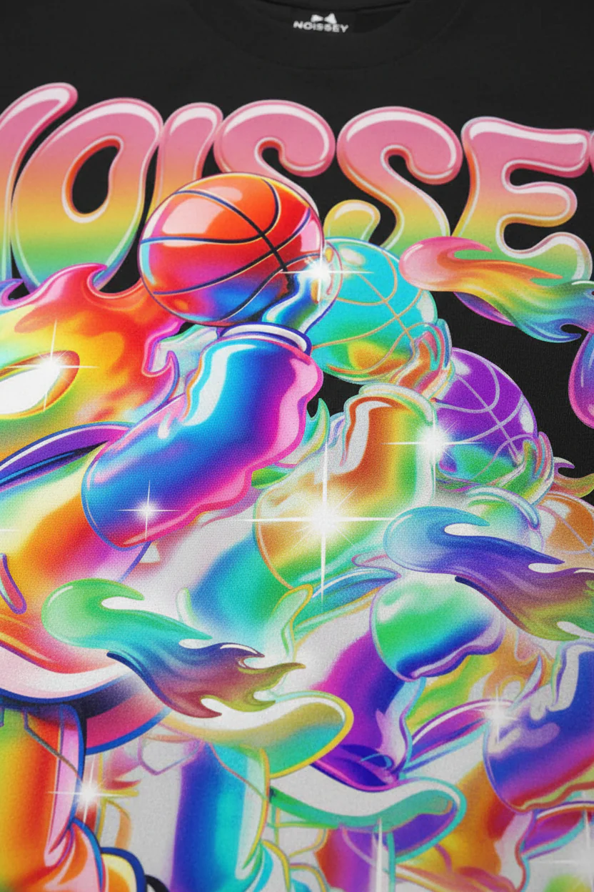 NOISSEY "RAINBOW DUNK" GRADIENT FLAME BASKETBALL OVERSIZED TEE - Image 9