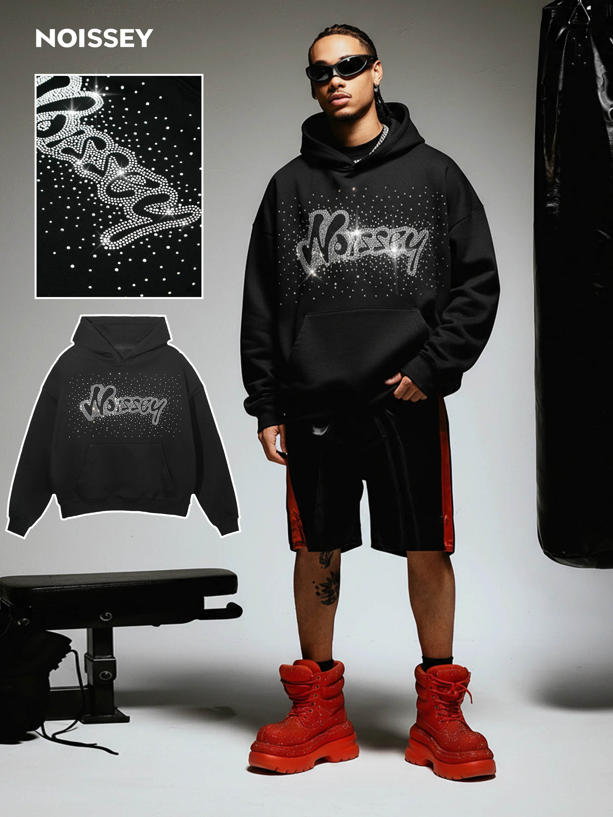 Noissey Rhinestone Logo Glitter Boxy Hoodie - Image 3