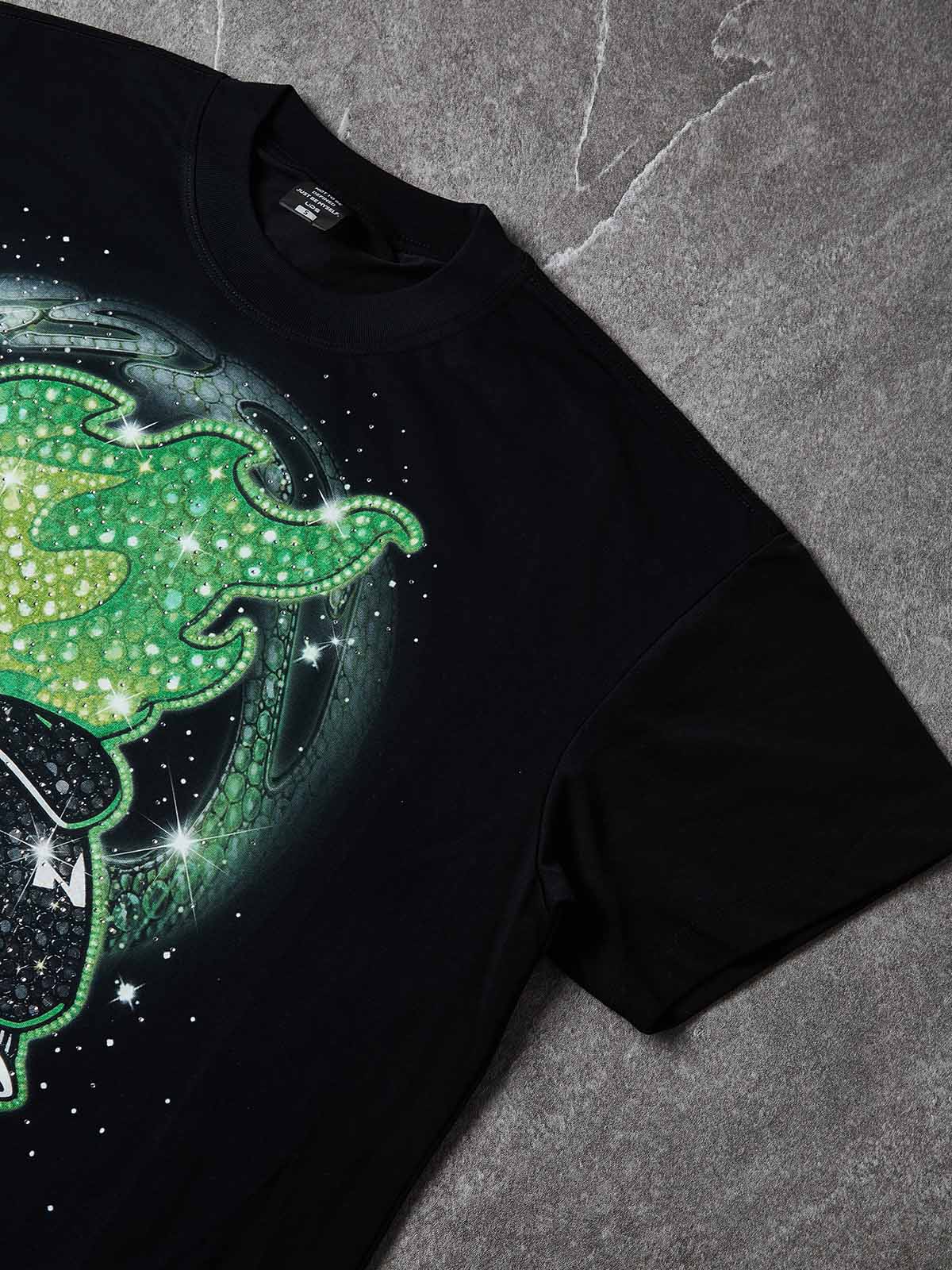 NOISSEY "Run Forever" Green Flame Crystal Figure Boxy Heavyweight Tee - Onyx Black - Image 6