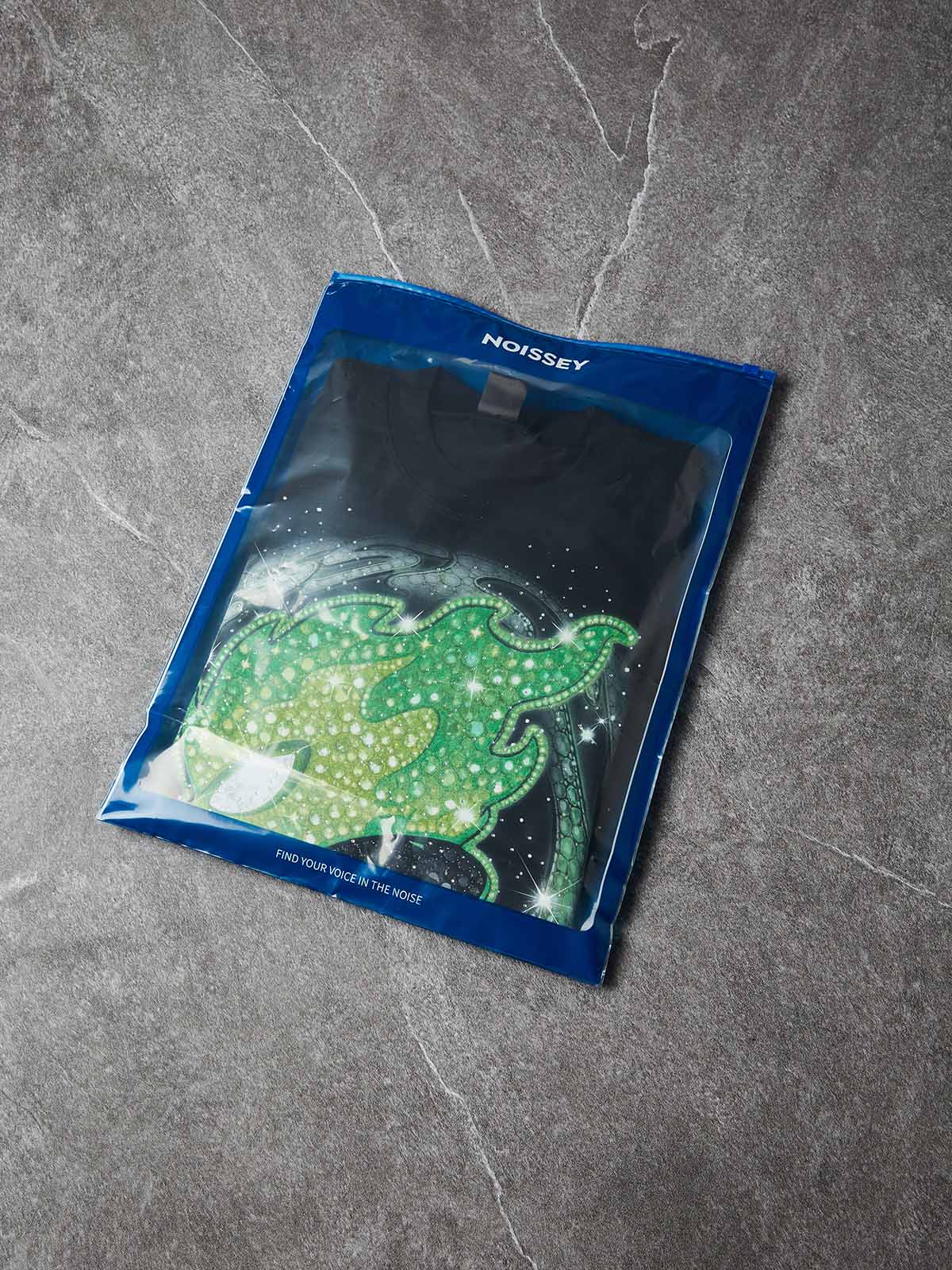 NOISSEY "Run Forever" Green Flame Crystal Figure Boxy Heavyweight Tee - Onyx Black - Image 8