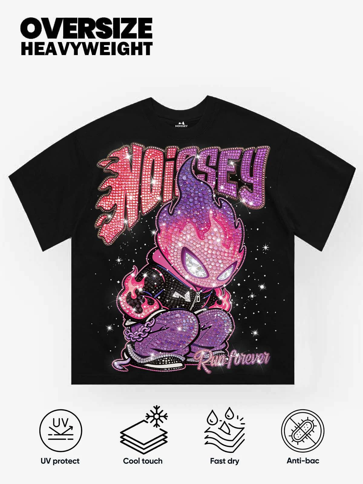 NOISSEY "Run Forever" Fire Kid Boxy Diamond Heavyweight Tee - Pink & Purple - Image 8