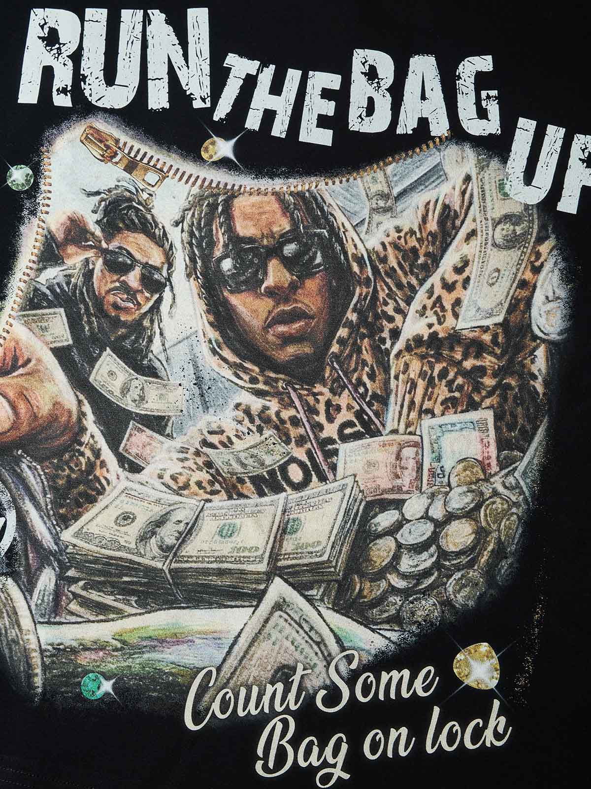 NOISSEY "RUN THE BAG UP" MONEY STACK ART PRINT OVERSIZED Boxy T-SHIRT - Image 3