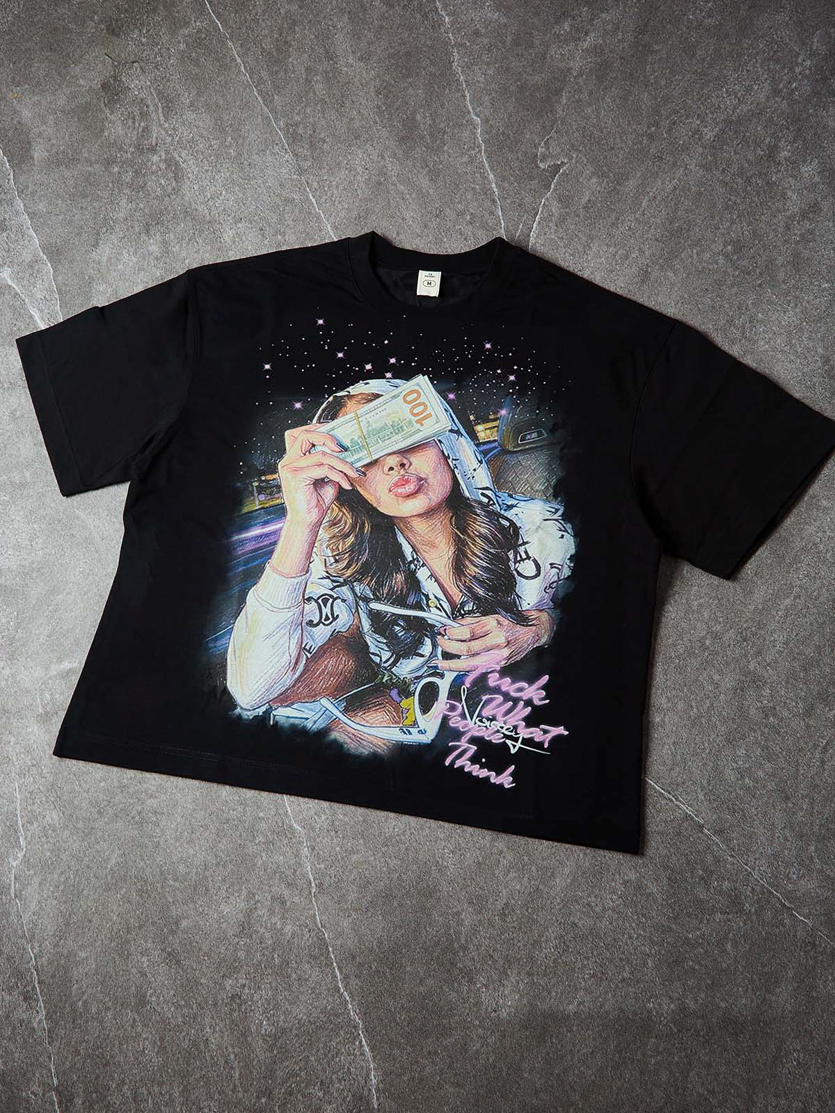 NOISSEY ""Starlight Noir" Neon Lady Art Print Boxy Tee - Image 8