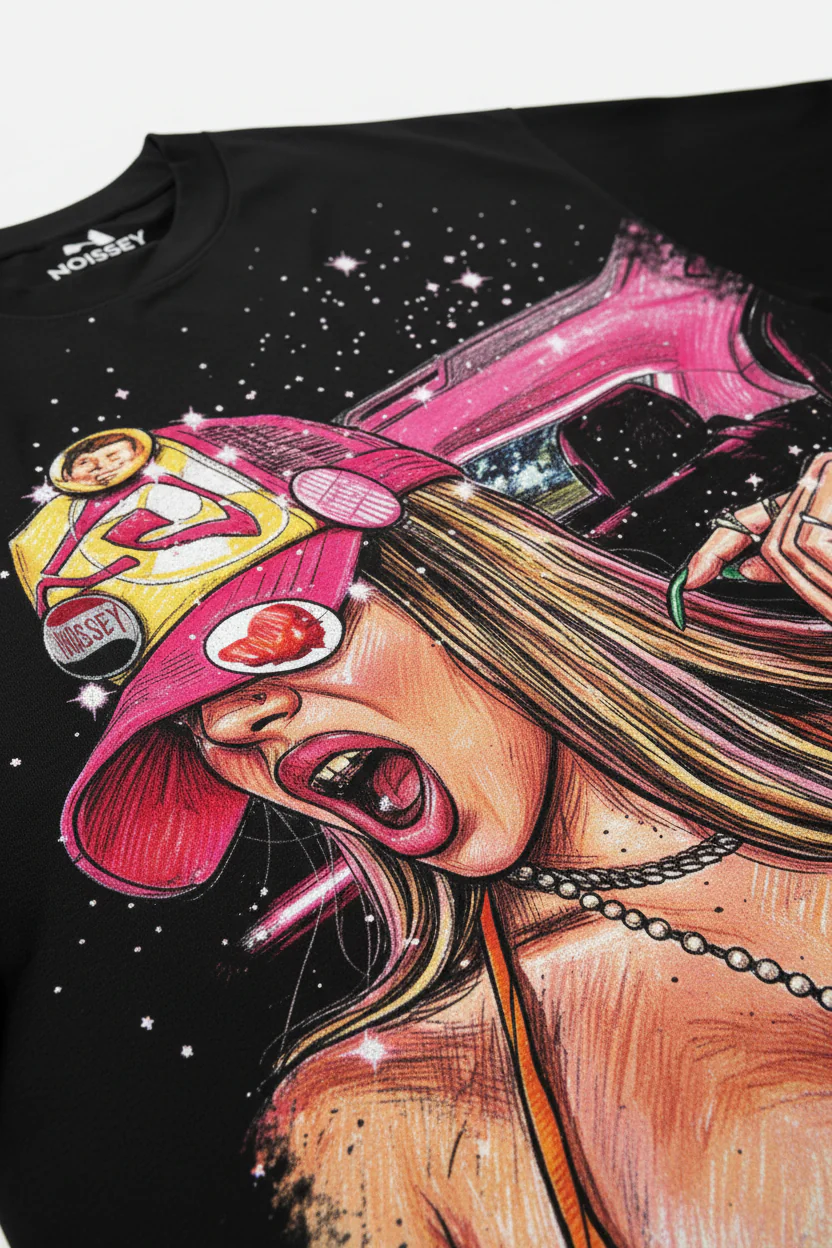 NOISSEY Starlit Girl American Illustration DIY Art Print T-Shirt - Onyx Black - Image 7