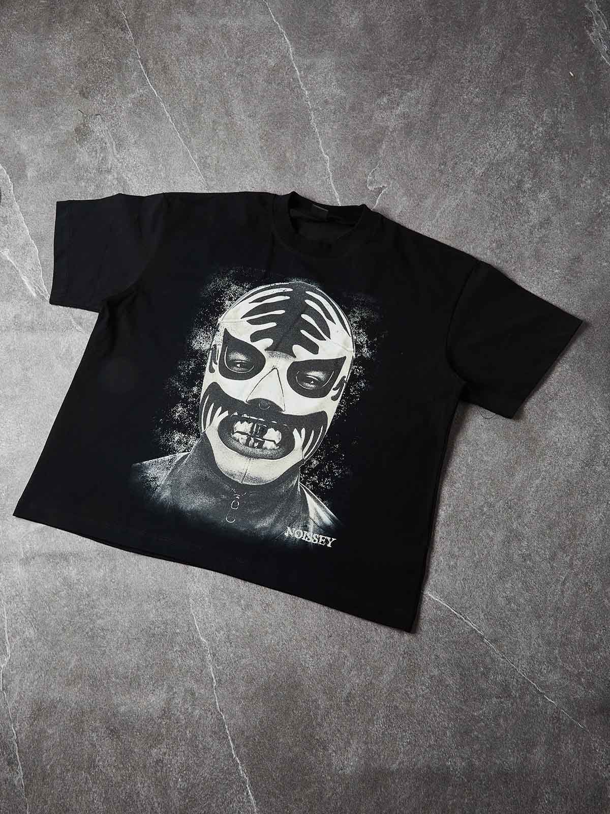 NOISSEY "The Masked Soul" Luchador Mask & Grillz Graphic Distressed T-Shirt - Image 6