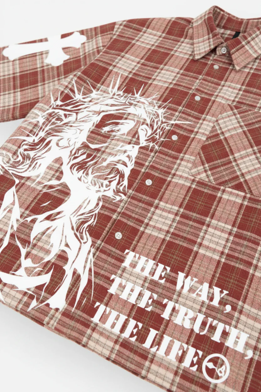 NOISSEY "THE WAY" RELIGIOUS ART PORTRAIT PLAID BOXY SHIRT - Image 6