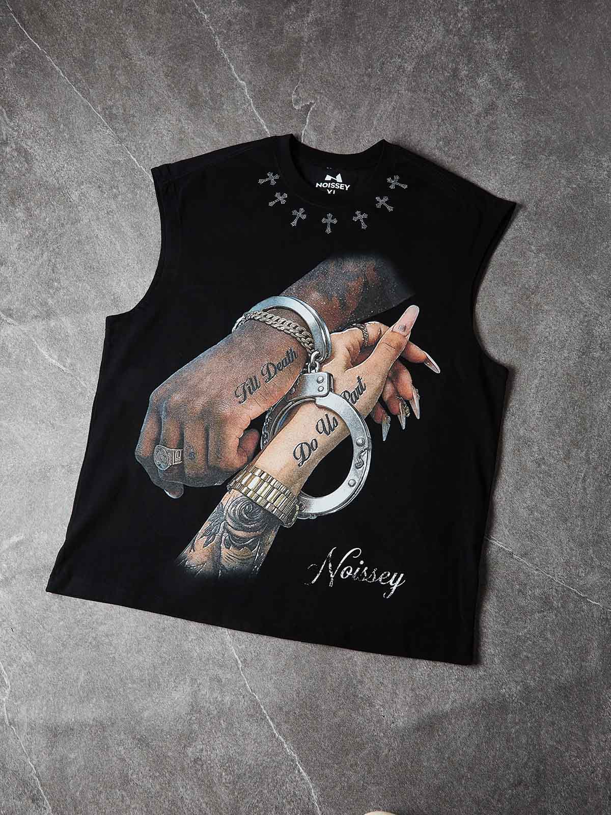 NOISSEY "TILL DEATH DO US PART" COUPLE ART PRINT TANK TOP WITH RHINESTONE DETAILS - Image 3