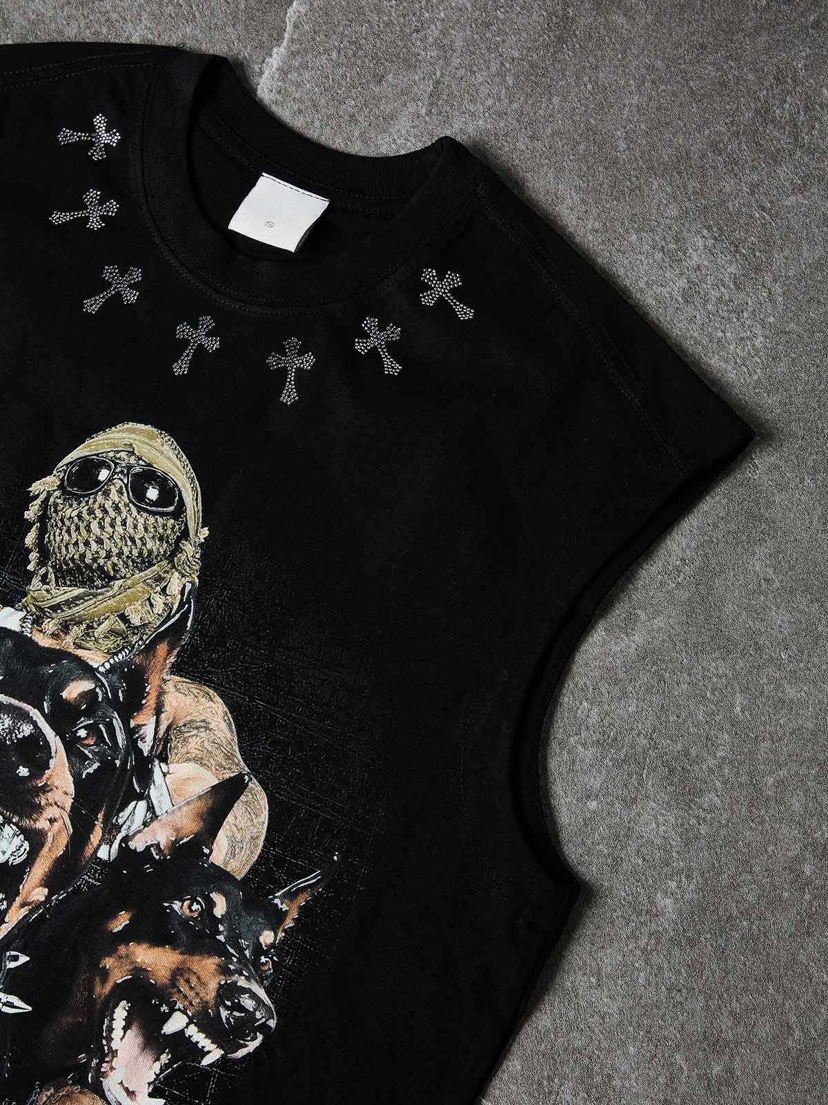 NOISSEY TRIPLE DOBERMAN DIAMOND CROSS MONEY GRAPHIC TANK TOP - Image 4