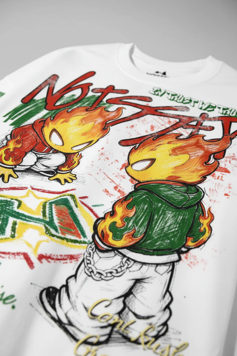 NOISSEY "Twin Flames" Boxy Heavyweight Graffiti Art L/S Tee - Vintage White - Image 5