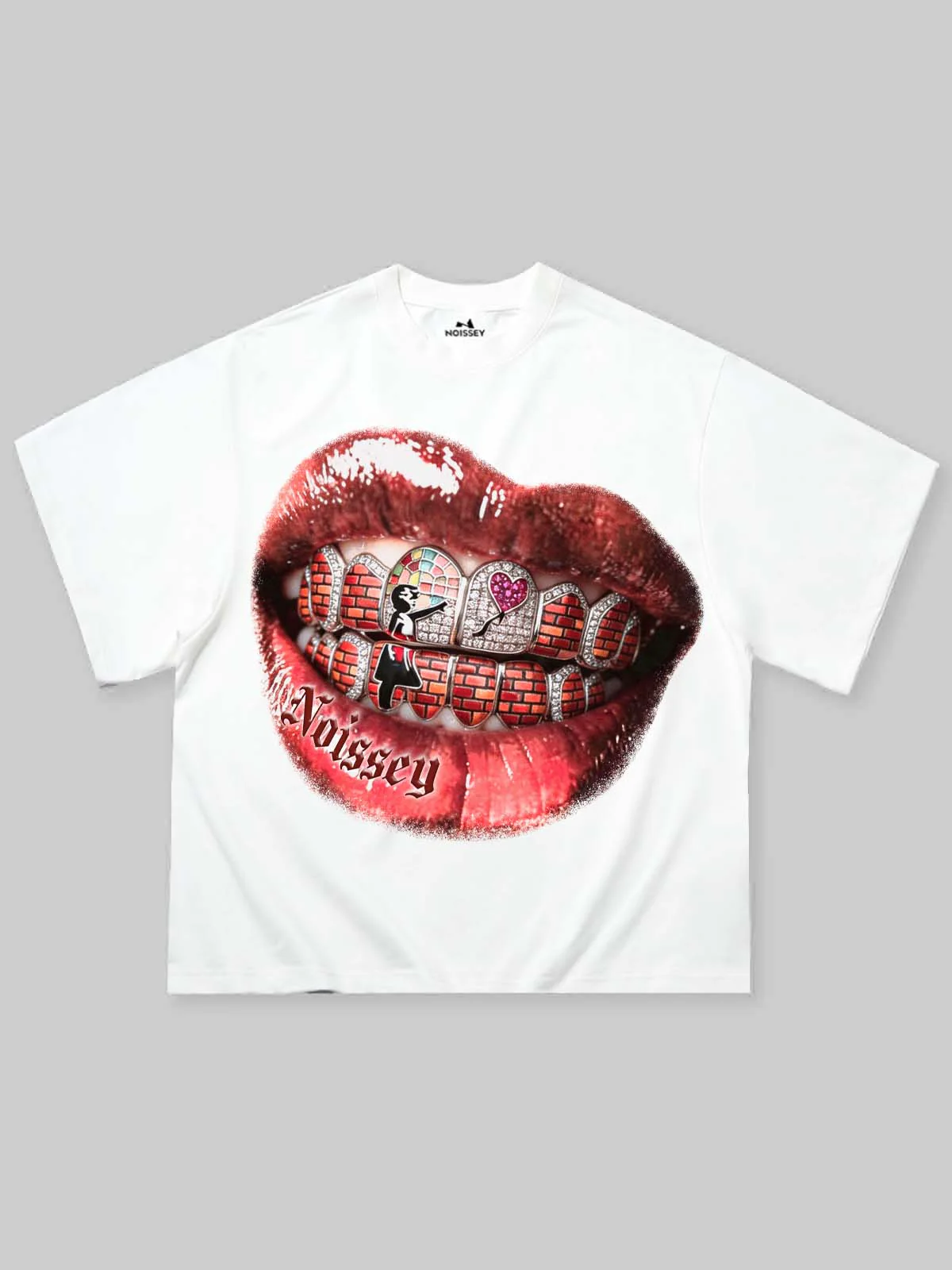 NOISSEY "Urban Heart" Brick Wall & Love Heart Grill Art Print T-Shirt - Racing White