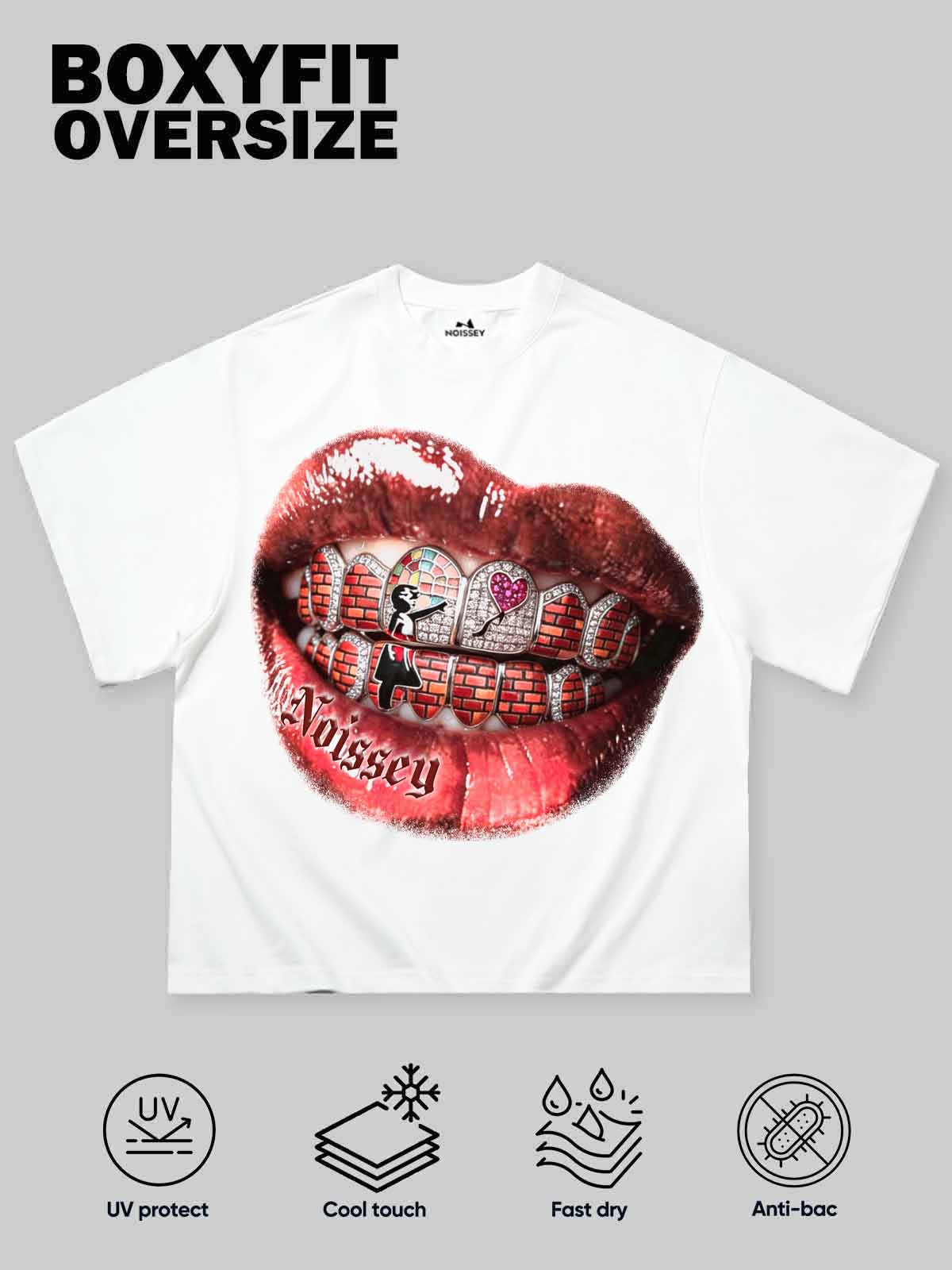 NOISSEY "Urban Heart" Brick Wall & Love Heart Grill Art Print T-Shirt - Racing White - Image 2