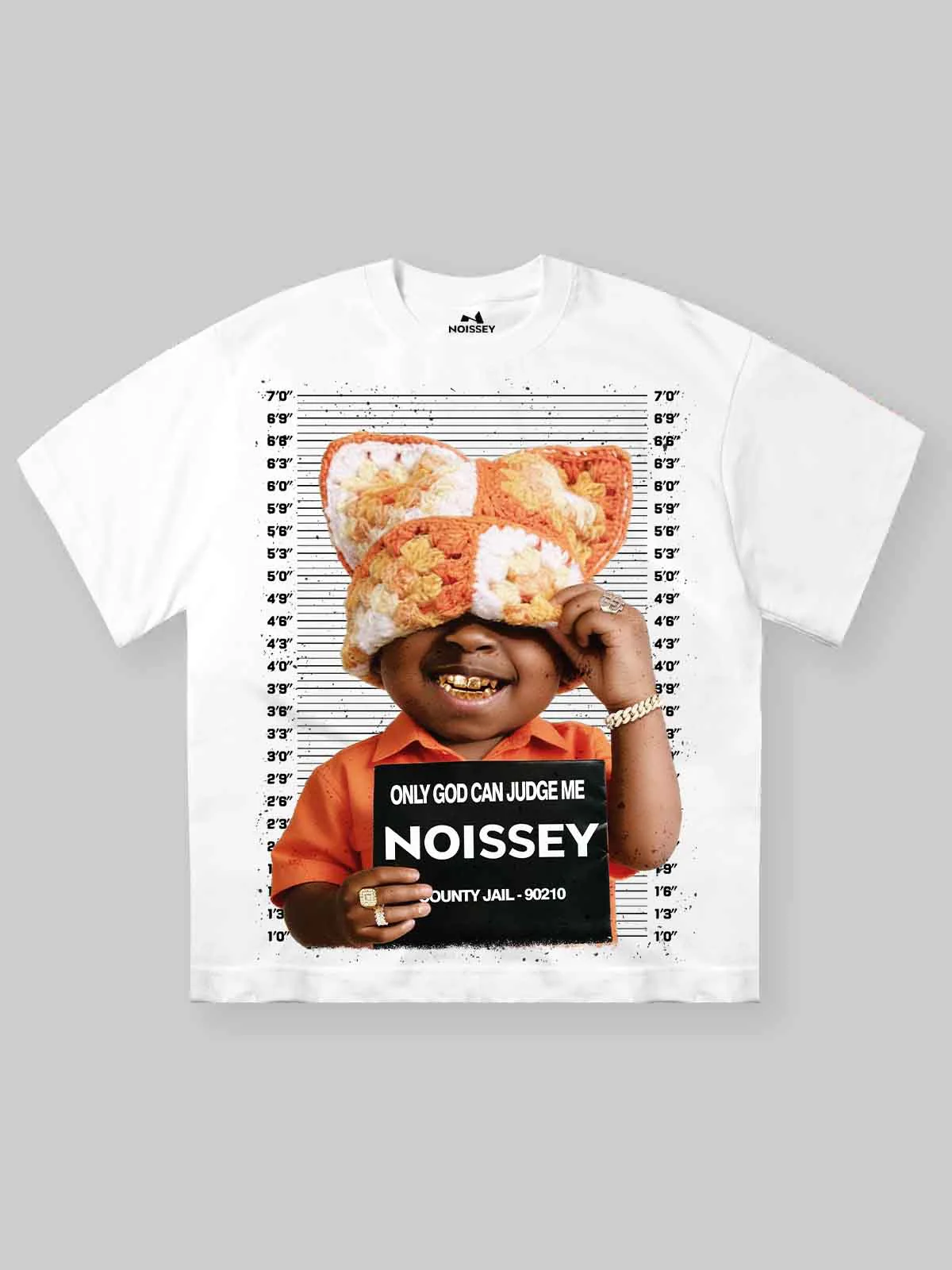 NOISSEY "Urban Mischief" Cat-Ear Beanie Graphic T-Shirt - White