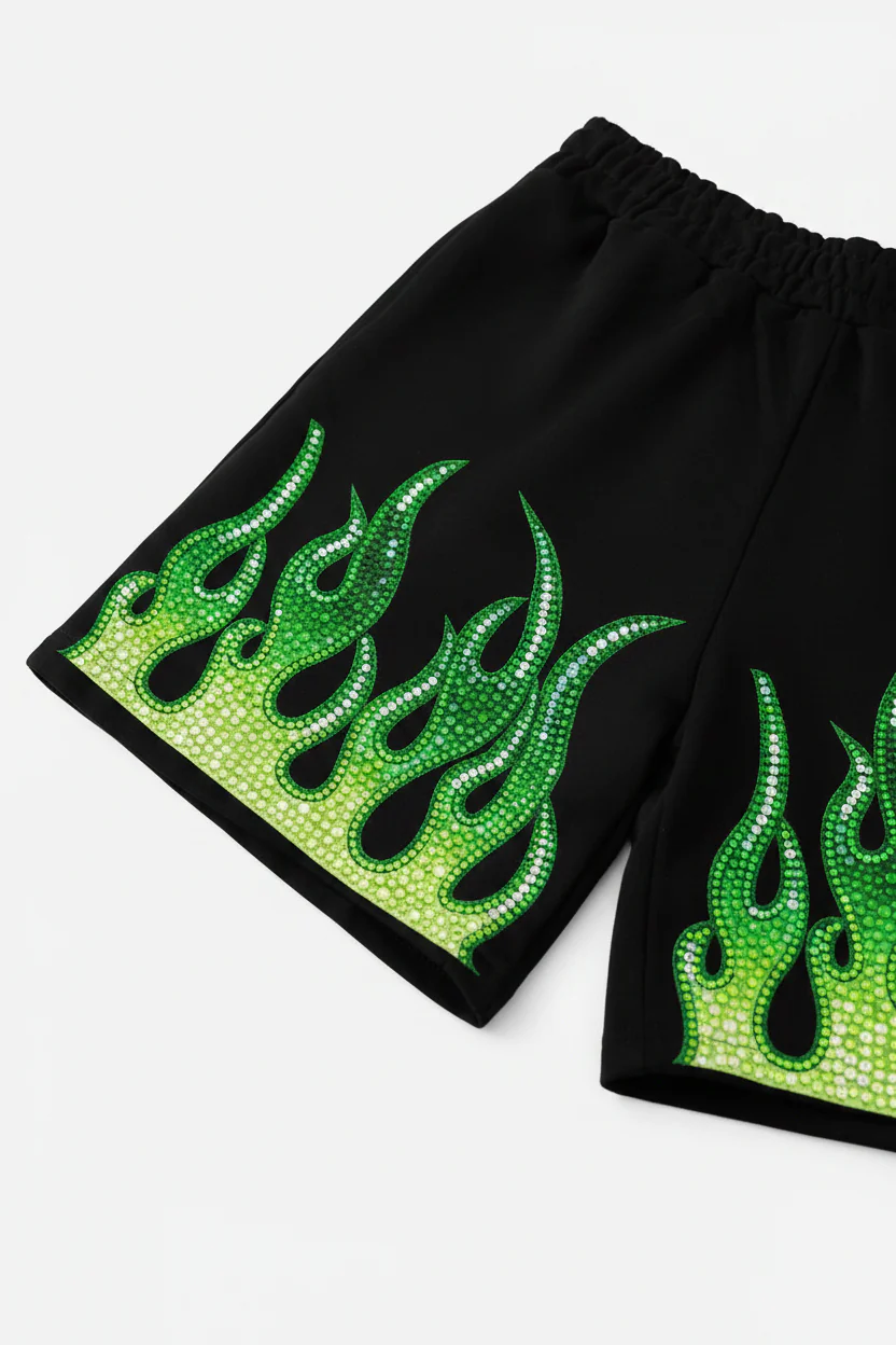 NOISSEY "VENOM-FLAME" OPTICAL-DIAMOND GRADIENT WIDE-LEG SHORTS - Image 4