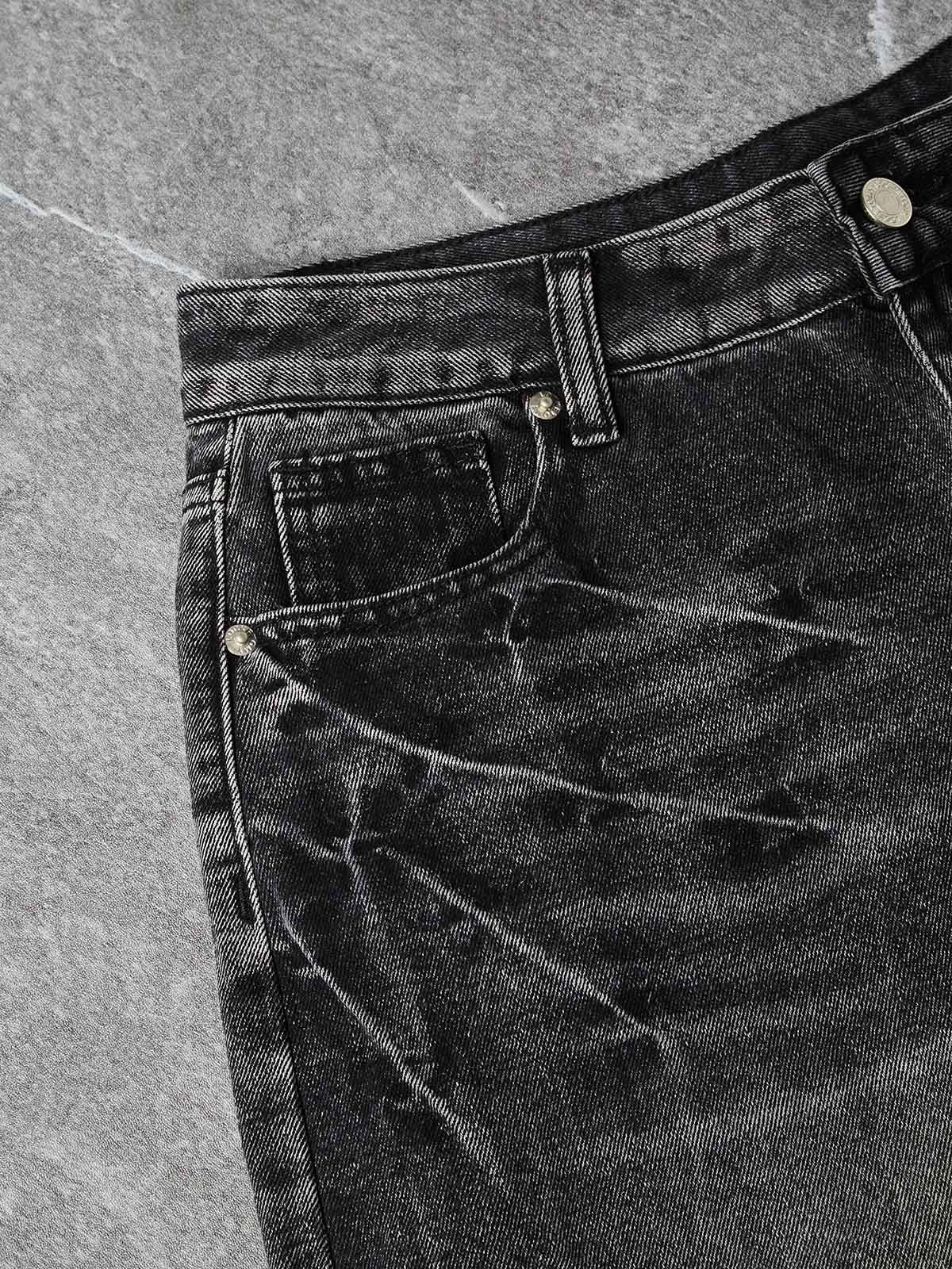 NOISSEY Vintage Distressed Denim Shorts with DIY Pearl Chain - Onyx Black & Heritage Blue - Image 3