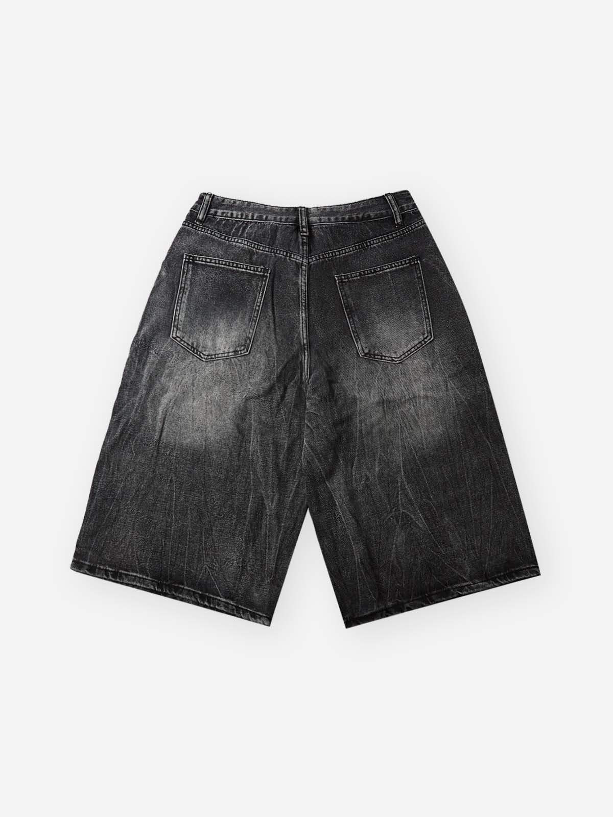NOISSEY Vintage Distressed Denim Shorts with DIY Pearl Chain - Onyx Black & Heritage Blue - Image 7