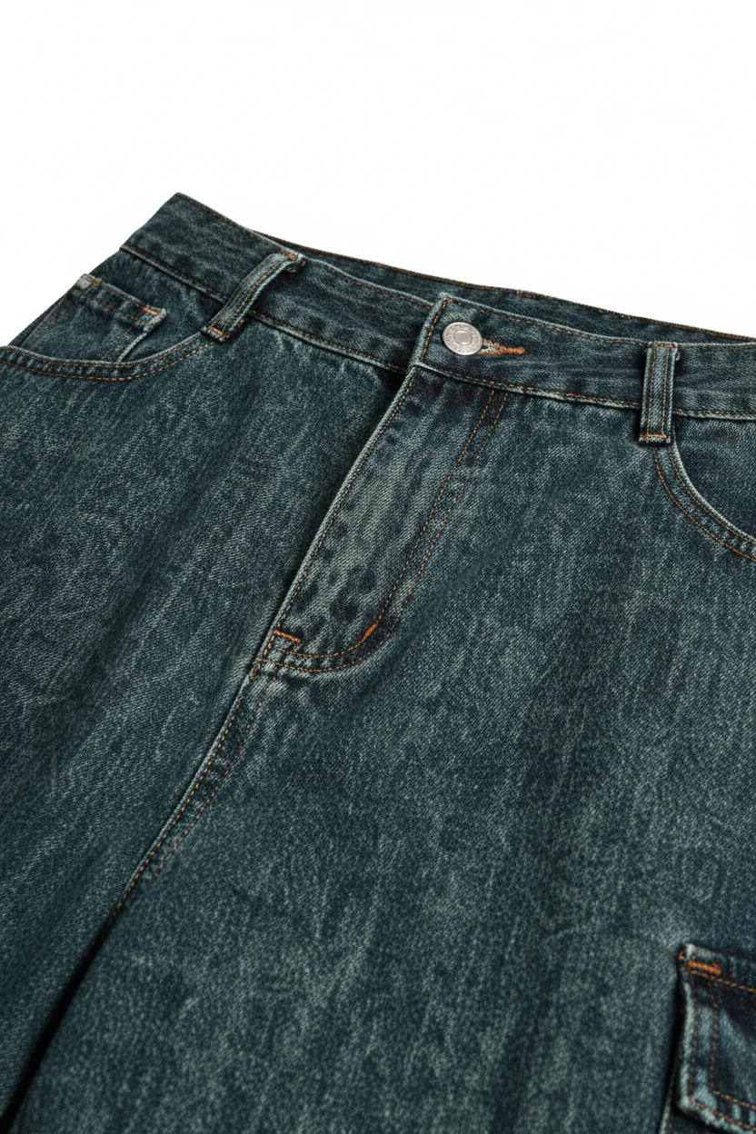 NOISSEY Vintage Washed Deep Blue Heavyweight Utility Straight-Leg Denim Pants - Image 4