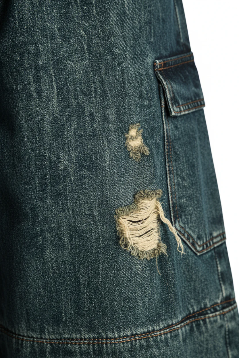 NOISSEY Vintage Washed Deep Blue Heavyweight Utility Straight-Leg Denim Pants - Image 7